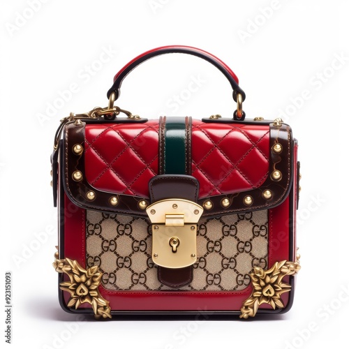 Luxurious Designer Handbag with Red Leather and Gold Details - Fashion Accessory Photo