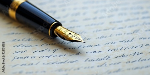 The Art of Writing: A Quill Pen and Paper with Script on a Clean Background, Celebrating the Craft of Penmanship