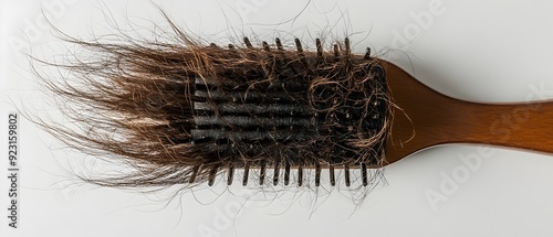 Closeup of a hairbrush filled with a significant amount of hair strands symbolizing the issue of excessive hair shedding and hair loss