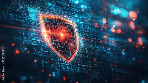 A glowing digital barrier stands between sensitive data and malicious attempts at breaching, symbolizing the power of antivirus software and cybersecurity. The visual is sleek and modern, with