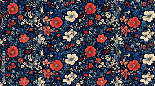 arrière-plan avec motif floral répétitif - bleu, blanc, rouge