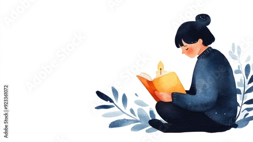 Cozy and Intimate Watercolor Depicting a Person Enjoying the Peaceful Ambiance of Reading by Candlelight Isolated on a White Background