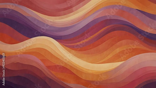 An abstract background of soft, wavy lines in warm hues of orange, pink, and purple that blend together like a sunset. The waves undulate smoothly, creating a peaceful, flowing rhythm that feels calmi