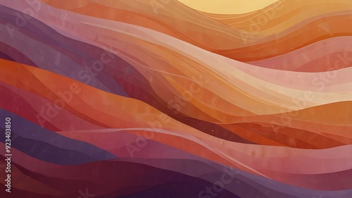 An abstract background of soft, wavy lines in warm hues of orange, pink, and purple that blend together like a sunset. The waves undulate smoothly, creating a peaceful, flowing rhythm that feels calmi