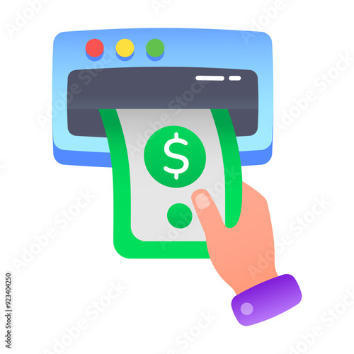 A flat style icon of atm cash withdrawal