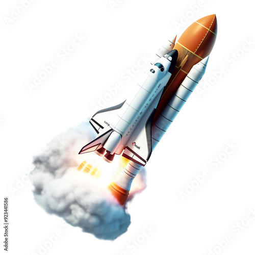 Space shuttle launching into space with smoke trail transparent background