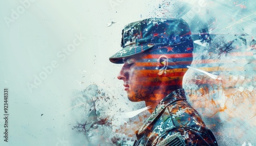 Soldier in uniform with patriotic overlay representing courage and service to the nation