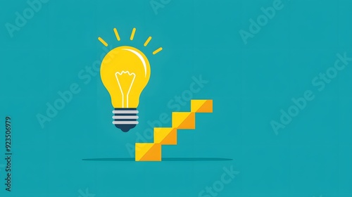 Light bulb with ascending steps, representing gradual growth through ideas, flat design illustration