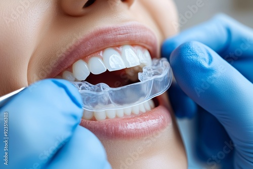 Close Up of Dentist Fitting a Mouth Guard on Patient