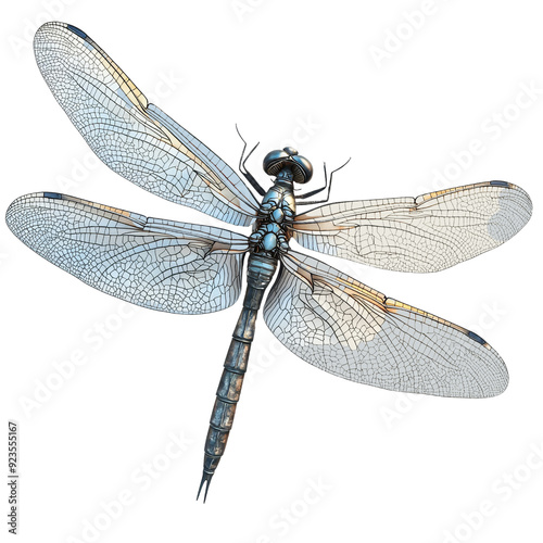 Blue dragonfly with translucent wings macro shot isolated with transparent background clipart