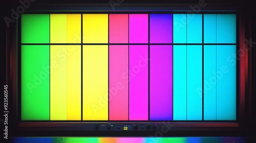 Video display screen with color swatch TV and colorful TV signal, television signal with graphic color film