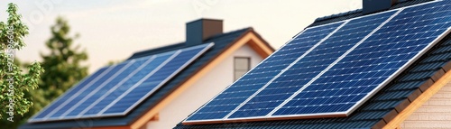 Solar panels installed on rooftops showcase renewable energy solutions for modern residential homes.