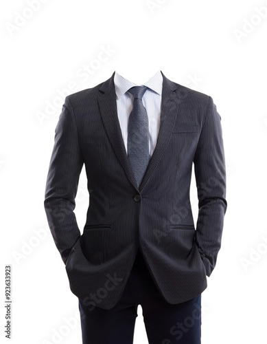 A headless man in a business suit cut out transparent isolated on white background PNG file