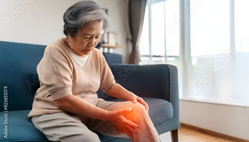 Asian senior man or woman having the joint pain at home