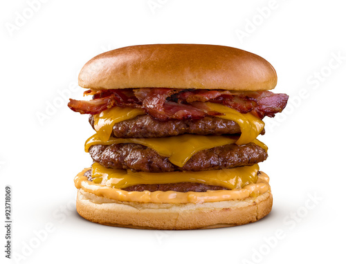 Triple Bacon Cheeseburger isolated on transparent background 