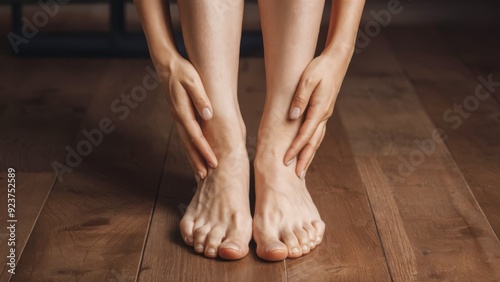 Female swollen ankles close up