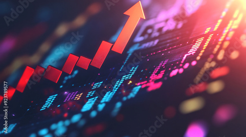 A 3D financial forecast with a rising arrow, symbolizing positive projections