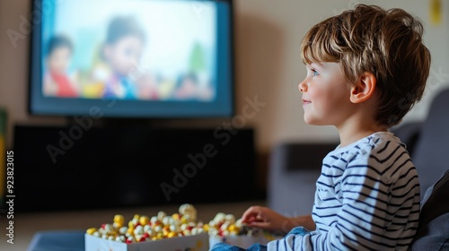 Boy assisting in setting up a family movie night, child, home, participation