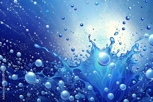 Vibrant Aquatic Splash Bubbles Water Reflection Blue Texture