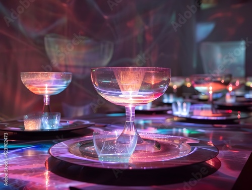 Levitating Holographic Tableware in Luminous Avant Garde Dining Space