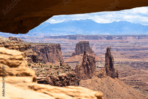 Looking out over Canyonlands National Park in Utah from a high-altitude vantage point.