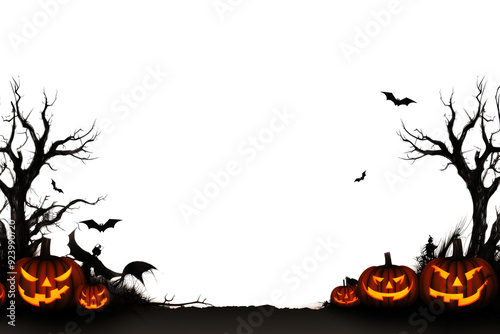 PNG Spooky Halloween pumpkin border, transparent background