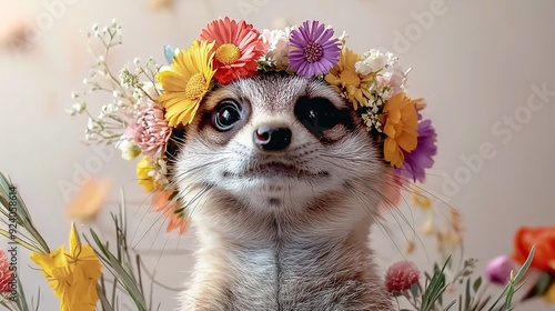  Close-up of a tiny creature adorned with flowers in its mane and a floral circlet on its head