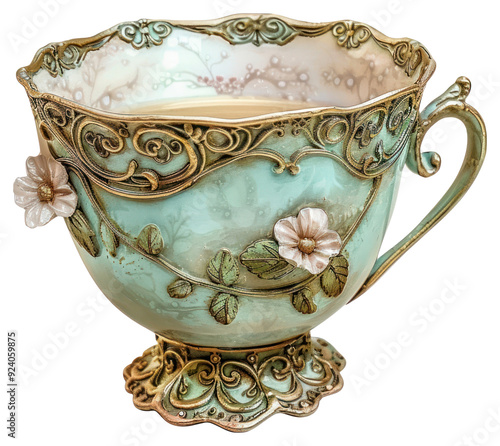 PNG Vintage ornate floral teacup