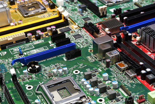 Modern Computer Motherboards. Motherboard digital chip. Technology background