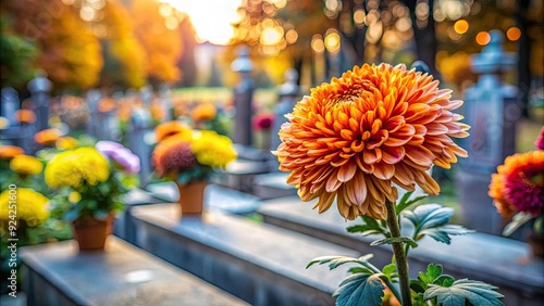 Chrysanthemum in a cemetery on All Saints Day , chrysanthemum, cemetery, All Saints Day, flowers, remembrance, tribute