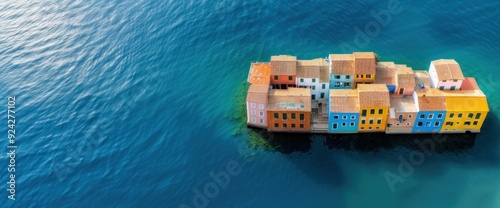 Colorful Nubian village by the Nile, copy space, natural lighting