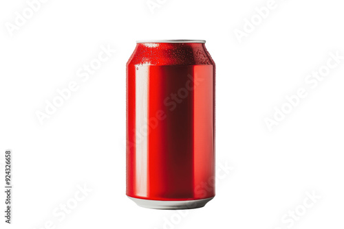 PNG Bright red soda can on a white background, showcasing condensation droplets in a studio setting