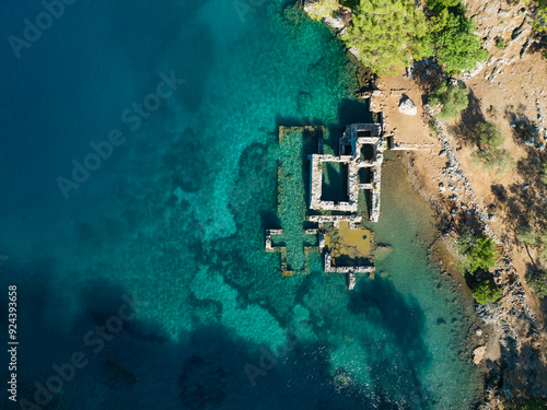 Cleopatra Hammam Bay Drone Photo, Gocek Islands Fethiye, Mugla Turkiye (Turkey)