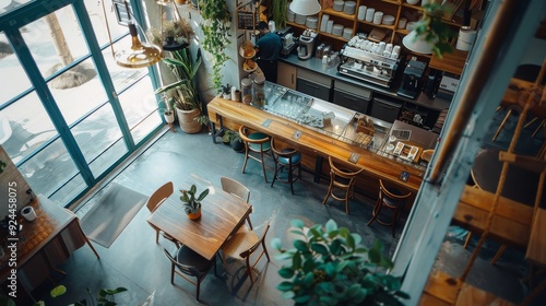 Modern Cafe Interior Design with Plants and Natural Light