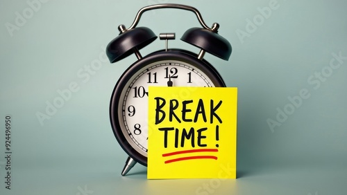 Break time reminder with alarm clock in background