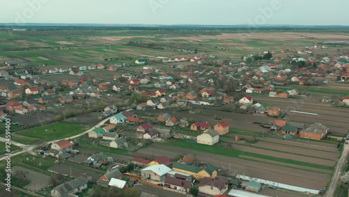 Private Sector from a bird's eye view. Quarter with private houses, footage from a copter