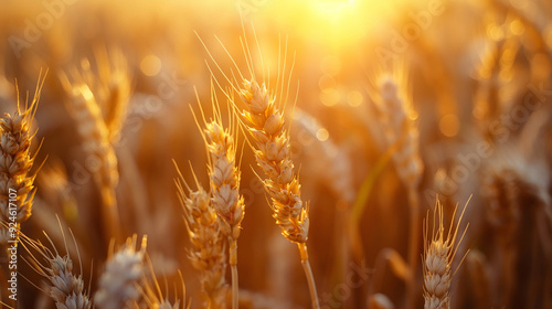 sunlight shining on golden wheat fields, symbolizing a natural harvest and the beauty of agriculture