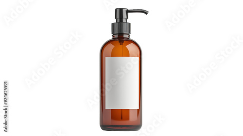 Amber Pump Bottle Mockup with Blank Label isolated on transparent background 