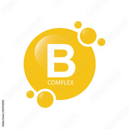 Gold colored vitamin B complex - icon, vector.