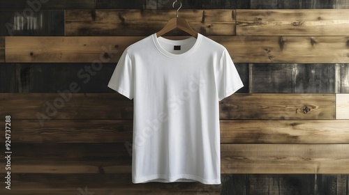 white t-shirt hanging on a wooden wall