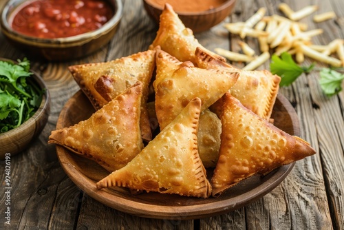 Popular Indian homemade snack mini triangle samosa made with patti or strip