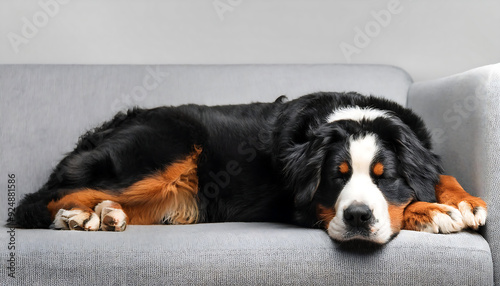 bernese mountain dog relaxing on the sofa