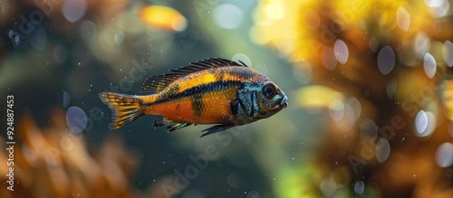 A vivid image of a crested coris swimming gracefully in a tank with ample copy space for framing