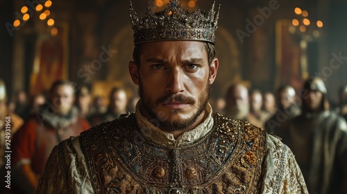 Majestic man in intricately detailed crown and armor