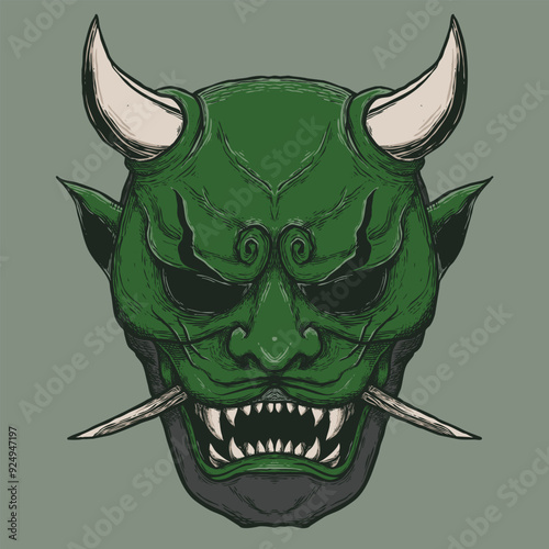 hanya mask goblin engraving style vector