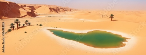 View of an oasis in the Sahara desert at sunset, Djanet, Algeria, Africa.