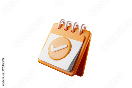 3D calendar icon showing date and time for meeting reminders. Calendar with 3D check mark for appointments, due dates, holiday planning. 3D calendar illustration.