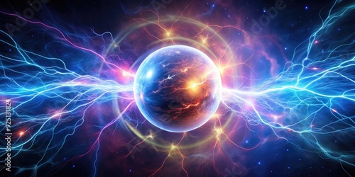 Energy ball with electrical discharges floating in outer space, energy, ball, electrical, discharges, space, cosmic