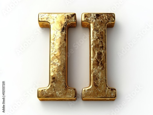 Golden Roman numeral two isolated on white background.