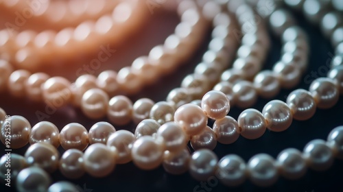 Close-up of a pearl necklace, showcasing the lustrous beauty of the pearls.